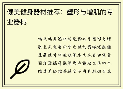 健美健身器材推荐：塑形与增肌的专业器械