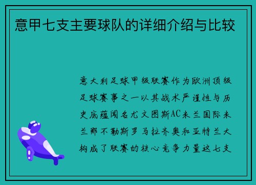 意甲七支主要球队的详细介绍与比较