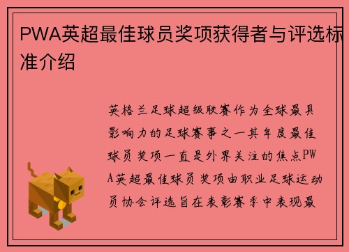 PWA英超最佳球员奖项获得者与评选标准介绍